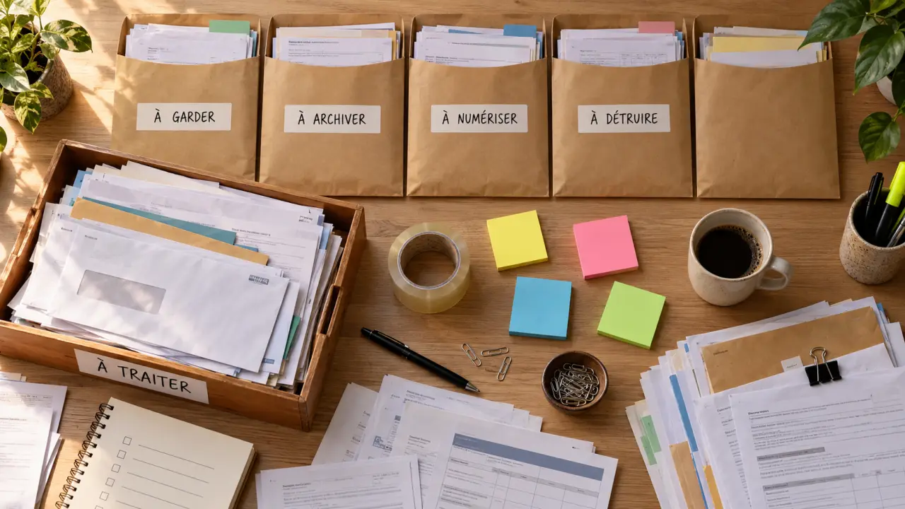 Organiser papier administratif : documents en zones (à traiter, à archiver)