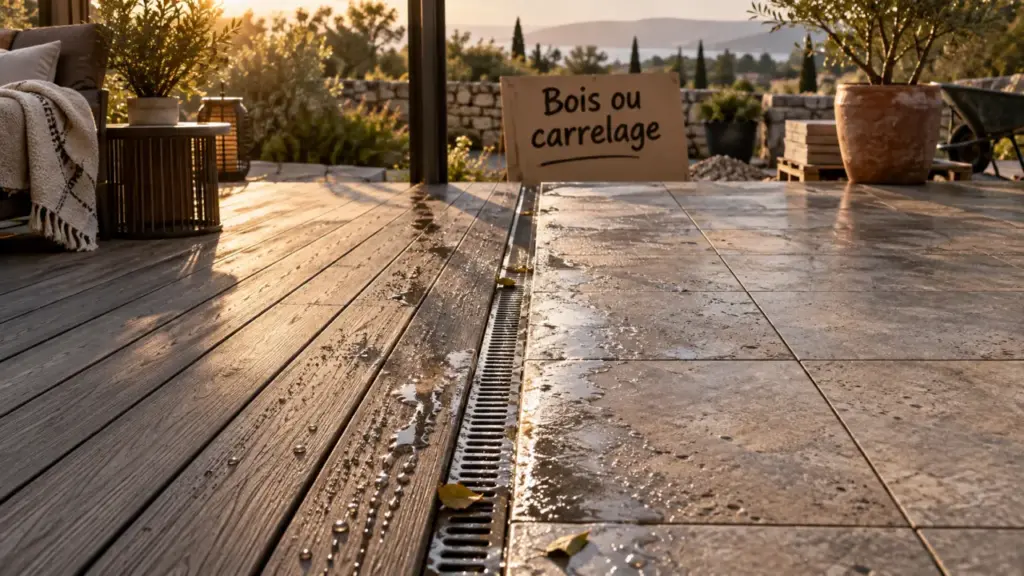 Terrasse bois ou carrelage : confort, entretien et drainage