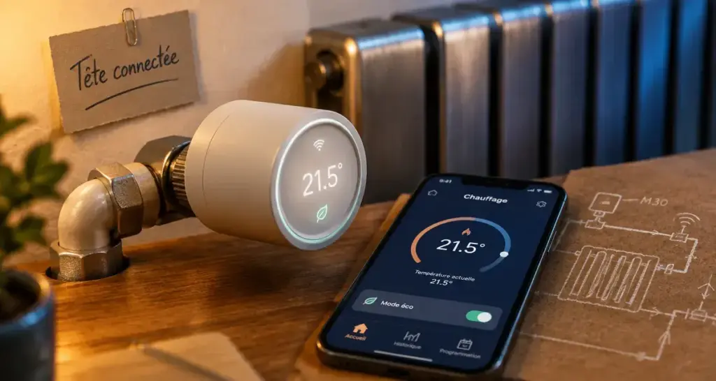 Tetes thermostatiques connectées : tête thermostatique sur vanne M30 avec appli chauffage