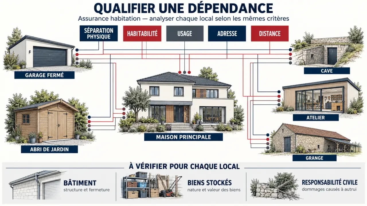 Dépendance et assurance habitation : un garage déclaré ne garantit pas son contenu 2 Dépendance assurance habitation : critères de qualification et garanties à vérifier pour un garage, une cave ou un abri de jardin