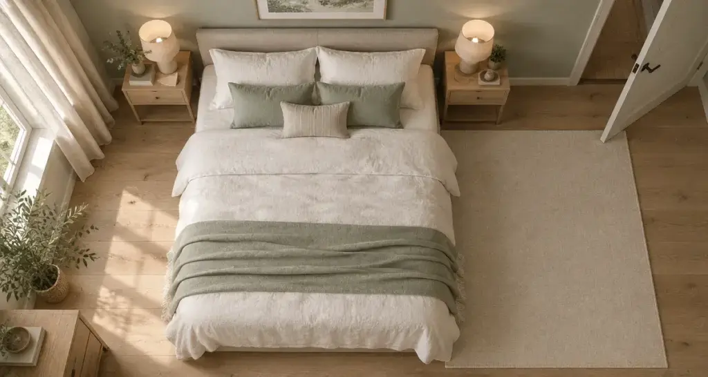 Feng shui dans la chambre, lit bien placé et apaisé