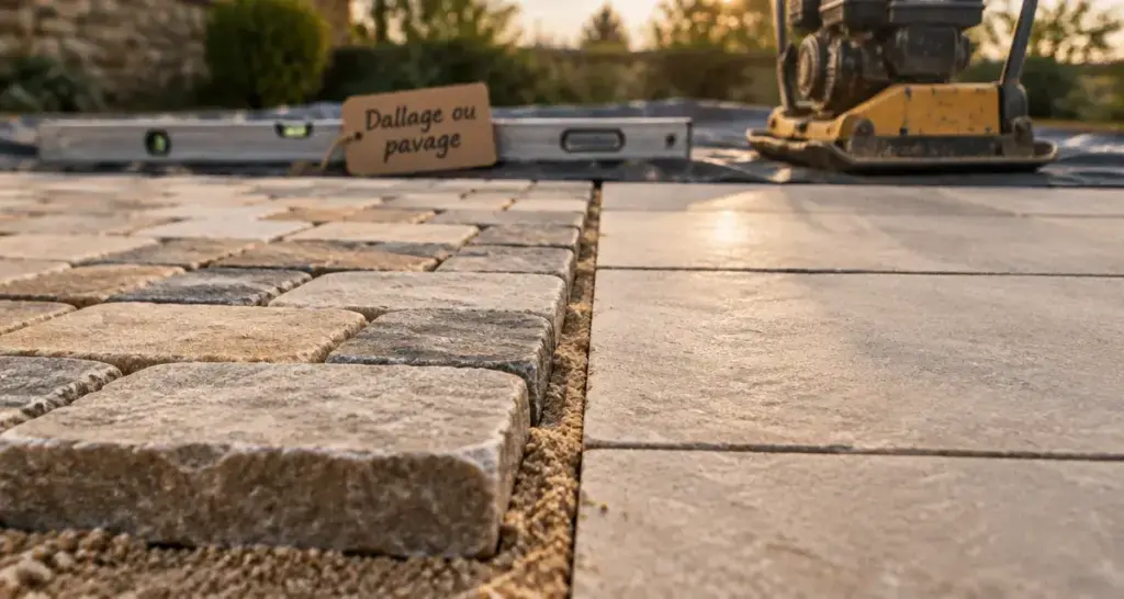 Pavage dallage extérieur : jonction terrasse et allée, épaisseur des dalles/pavés